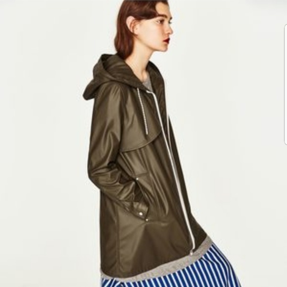 zara green raincoat